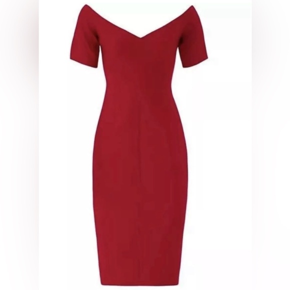 CINQ A SEPT Birch Red Body Con Pencil Red Off shoulder Midi Dress sze 2 NWT $385 - Picture 4 of 8
